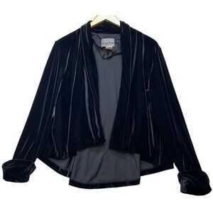 Another Thyme Women's Velvet Open Front Cardigan Cuffed Long Sleeve Size 8 Black